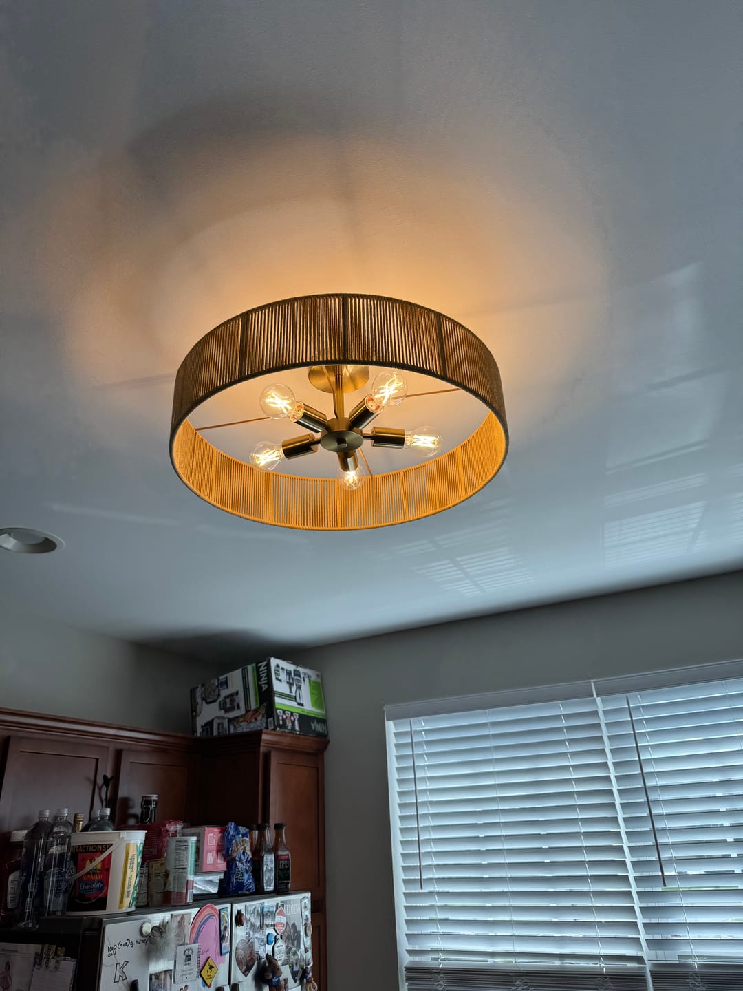 Customer photo review of French Country Brown Woven Rope Wide Drum Semi Flush Chandelier