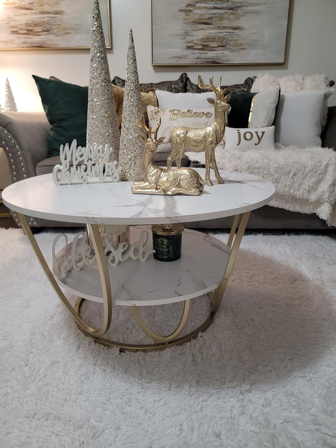 Customer photo review of Round Gold Coffee Table,2 Tier Coffee Tables for Living Room