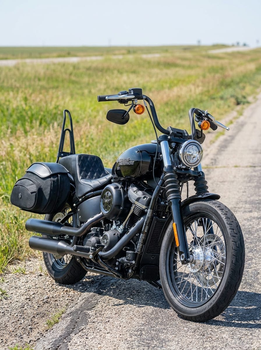 Customer photo review of 60L - Stealth XL Quick Mount Saddlebags for Harley Softail Street Bob FXBB