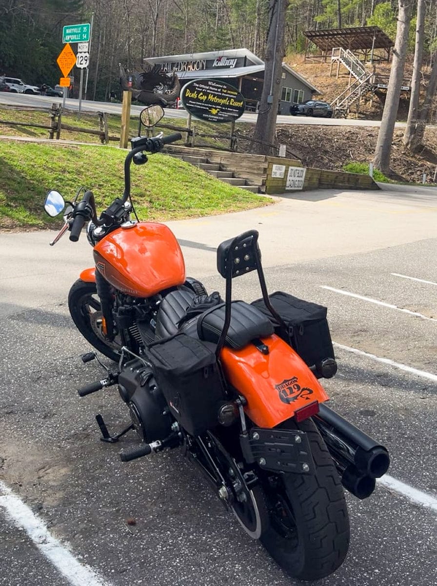 Customer photo review of 10L - Patriot Small Throw Over Saddlebags for Harley Softail Street Bob FXBB/S