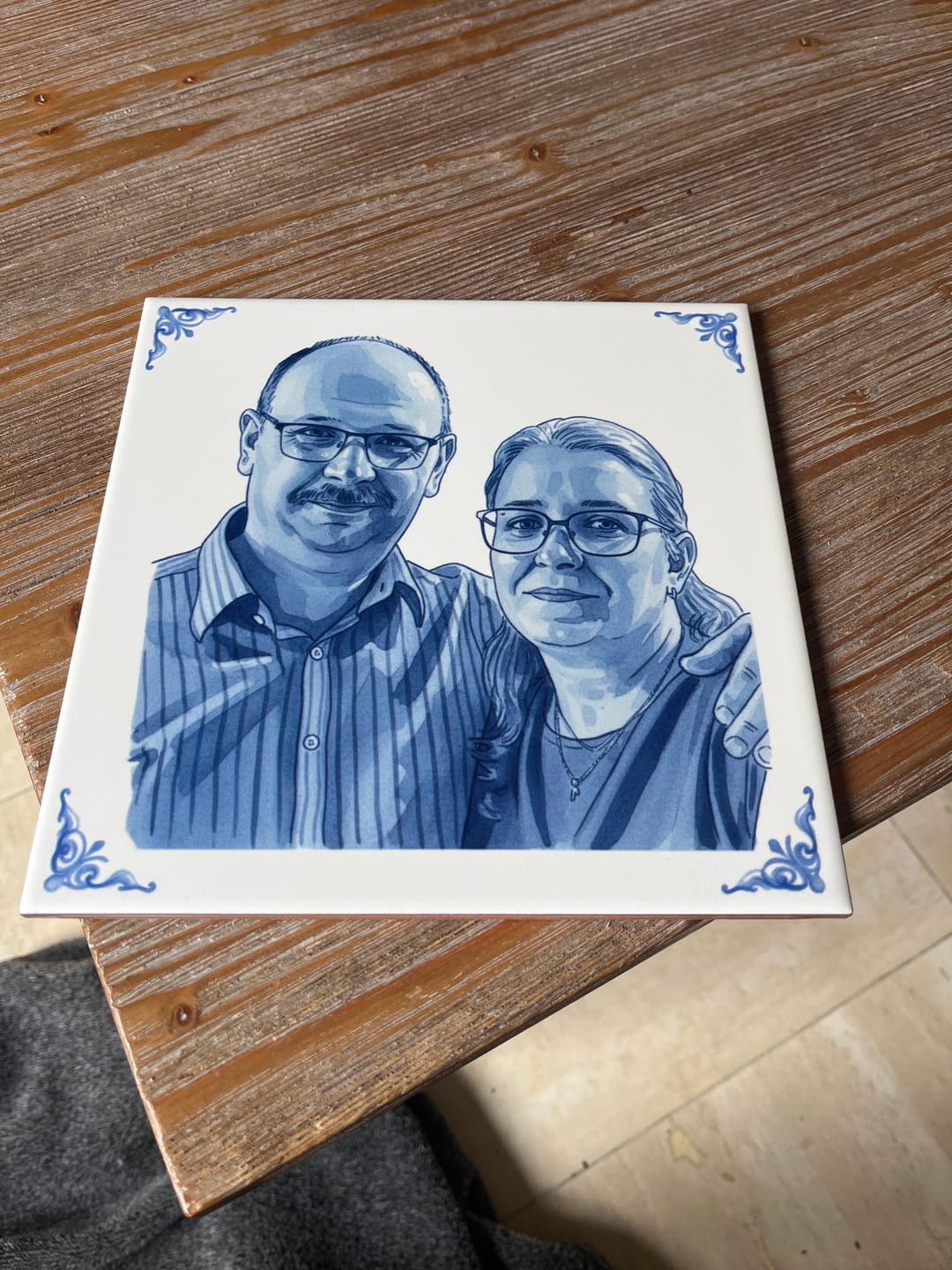 Customer photo review of Delfts Blauw tegeltje bedrukken met jouw foto