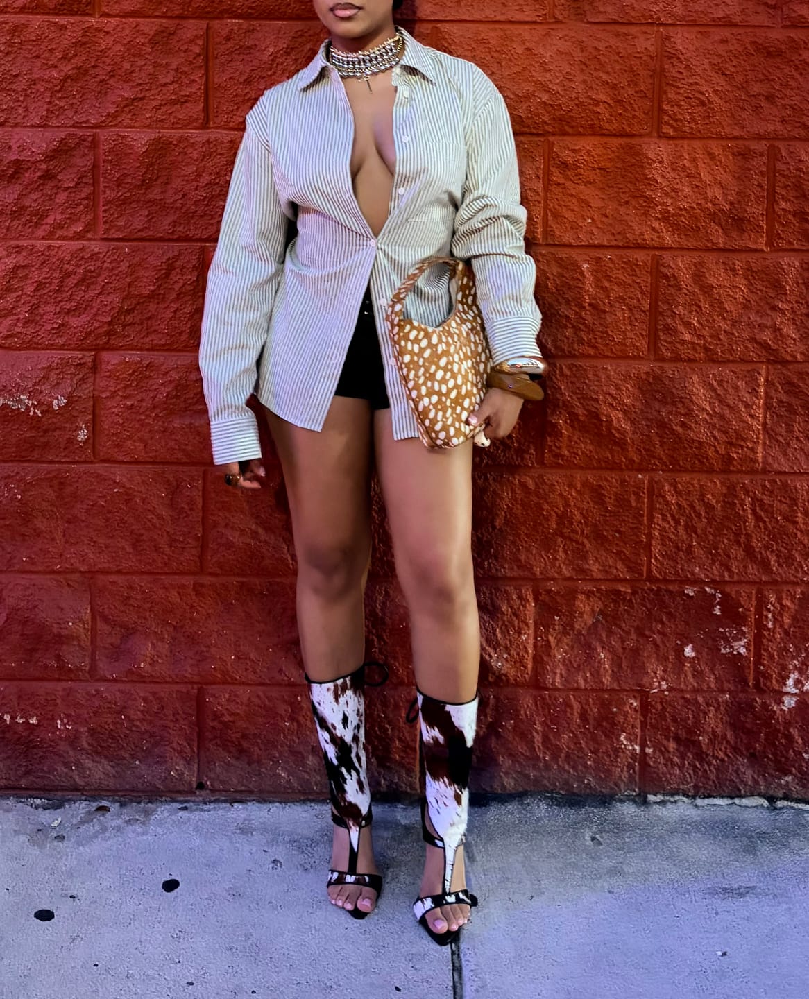 Customer photo review of BOUDIER-COW CALF HAIR STILETTO SANDAL BOOTIE