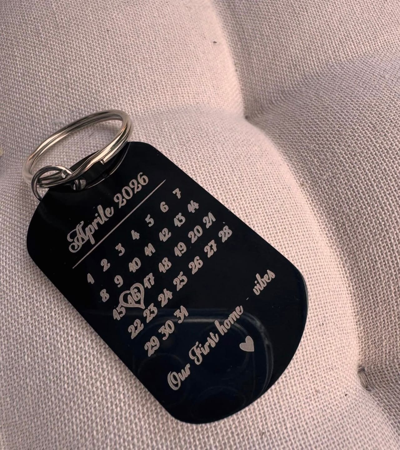 Customer photo review of Unser Tag - Paar-Schlüsselanhänger (Gravur - Schwarz/Weiß)
