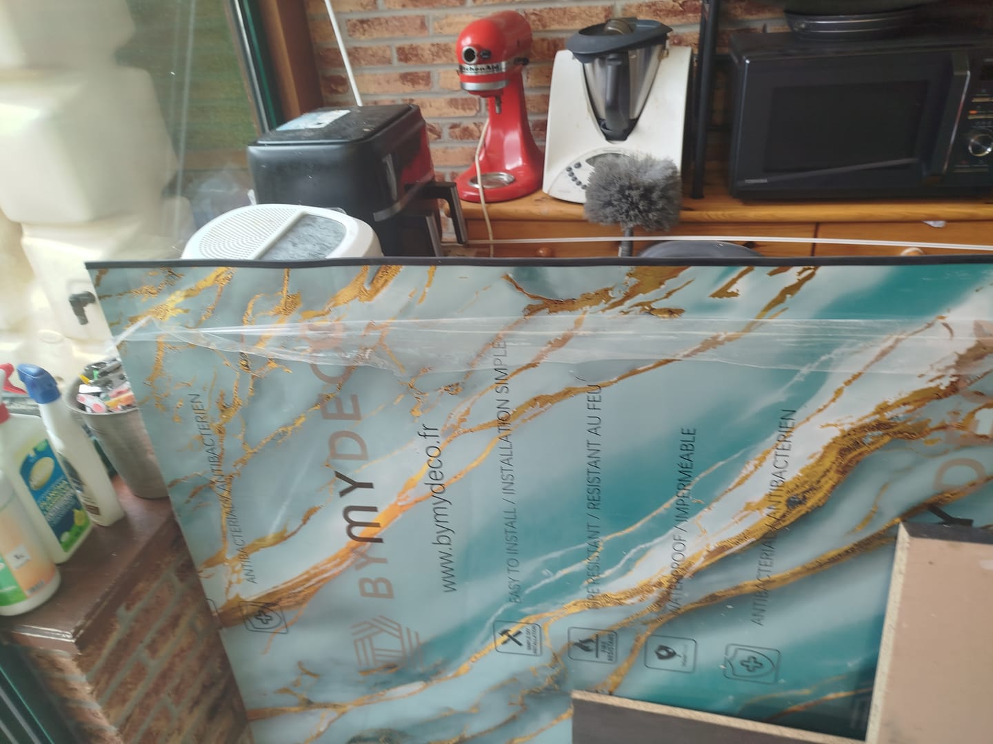 Customer photo review of Plaque PVC Imitation Marbre Bleuté Oslo – Imperméable et facile à poser