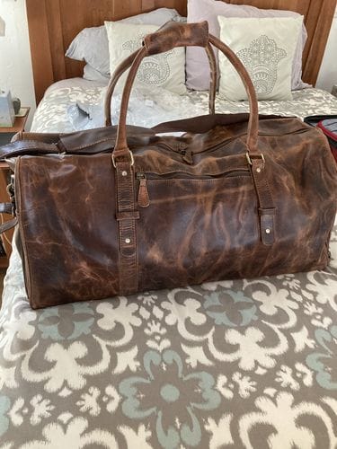 Customer photo review of Retro Buffalo Leather Duffle Bag - Recondite Sepia