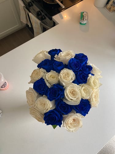 Customer photo review of Blue & White Rose Bouquet