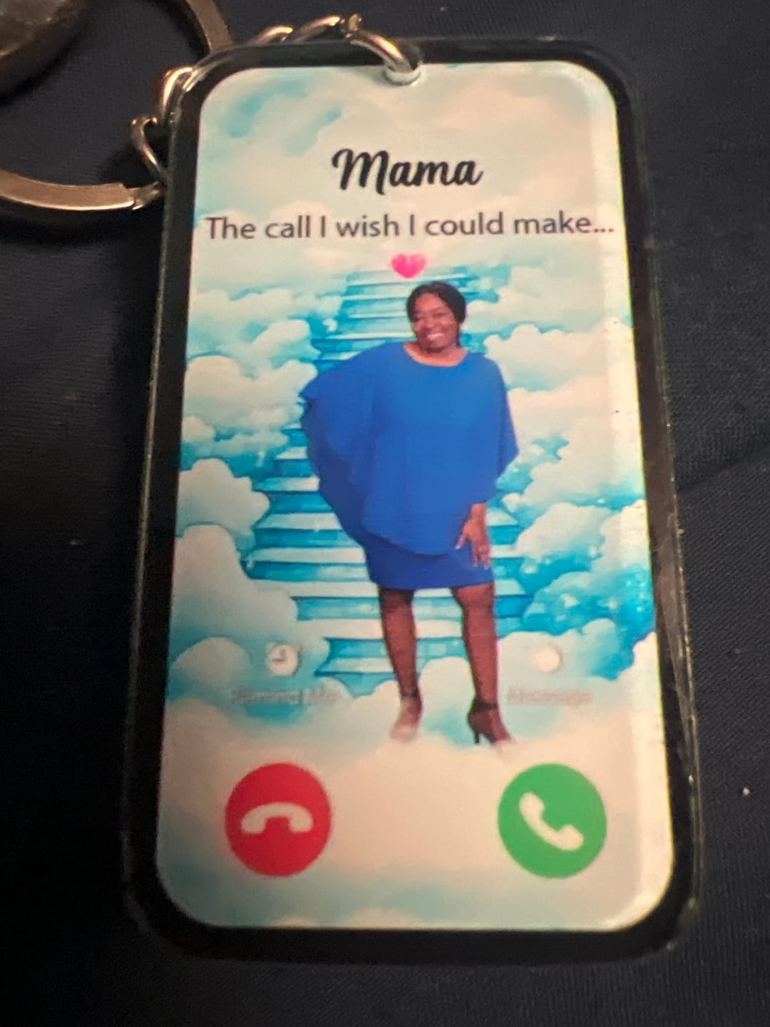 Customer photo review of The Call I Wish I Could Take Memorial Sympathy Gift Remembrance Keepsake Photo Personalized Acrylic Keychain