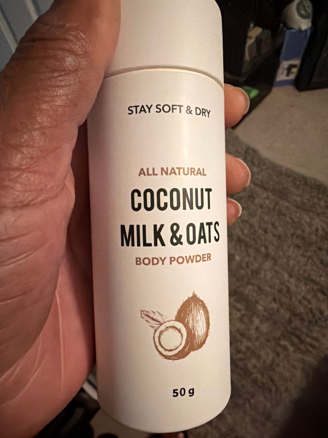 Customer photo review of Talc-Free Coconut Milk & Oats Body Powder