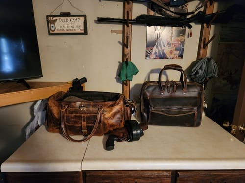 Customer photo review of Retro Buffalo Leather Duffle Bag - Recondite Sepia