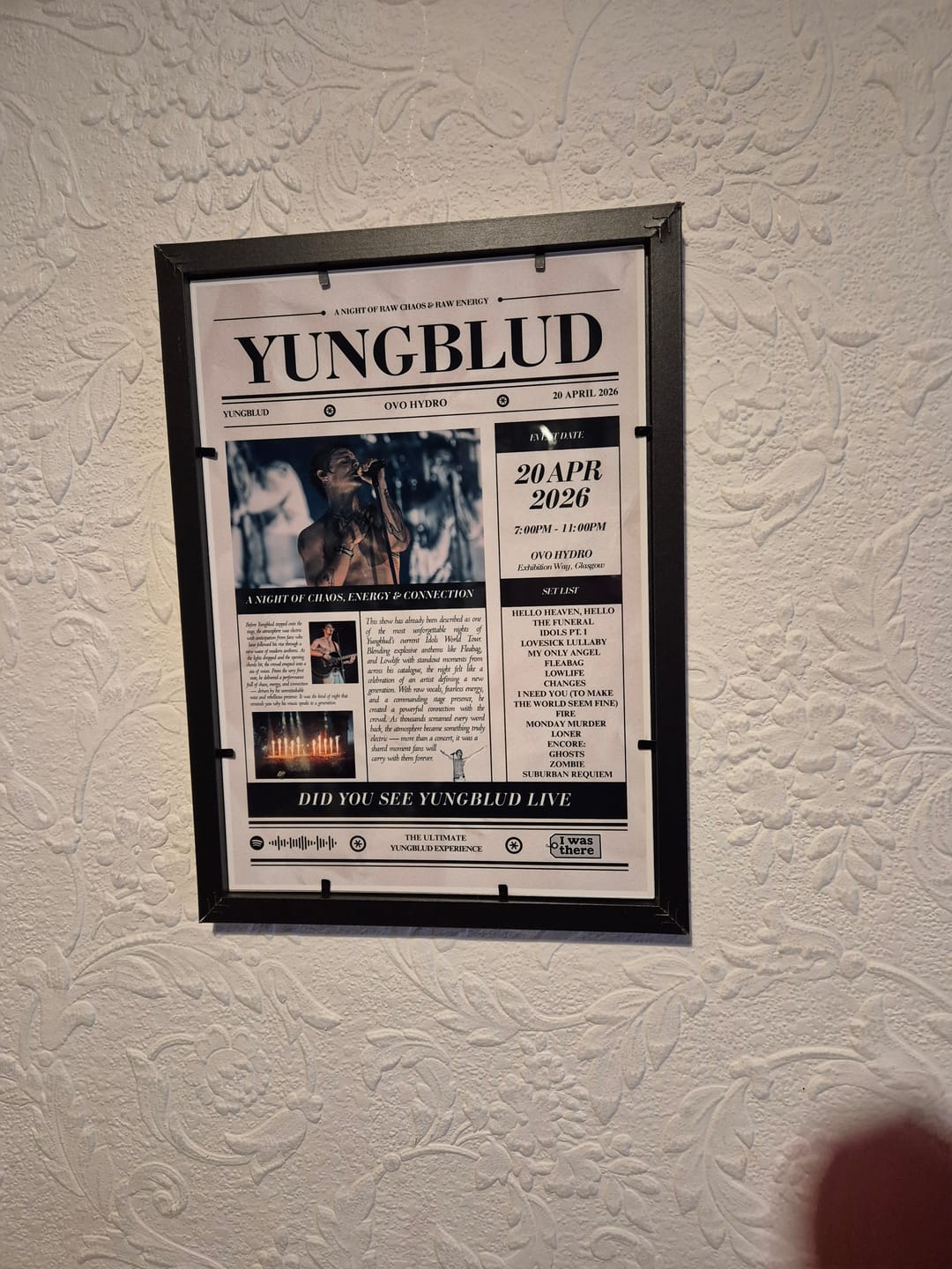 Customer photo review of YUNGBLUD - Personalised Newspaper Style Concert Poster