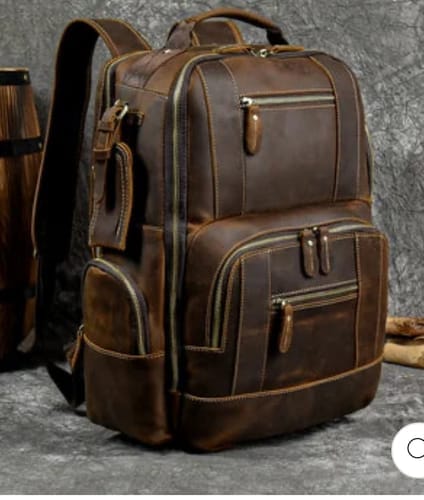 Customer photo review of 17" Retro Buffalo Leather Laptop Travel Backpack