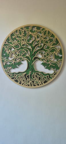 Customer's intricate, layered wooden tree of life, created with the AtomStack A70 Max laser cutter.