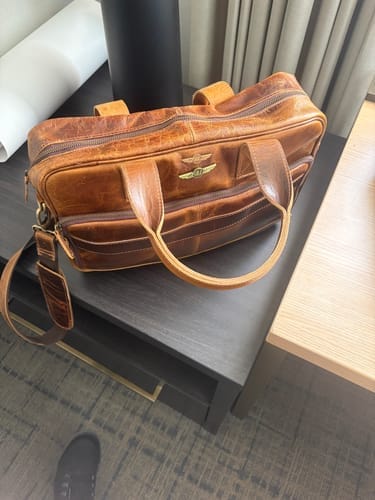 Customer photo review of Buffalo Leather Laptop Briefcase (Serene Caramel)