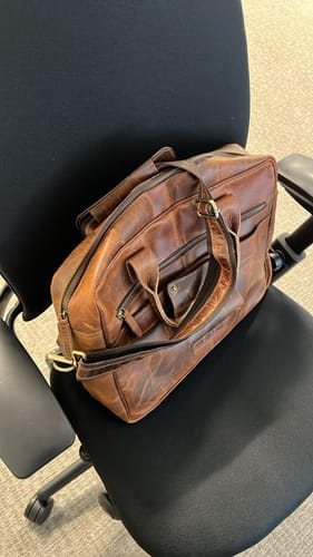 Customer photo review of Buffalo Leather Laptop Briefcase (Serene Caramel)