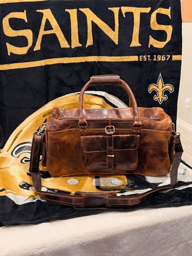 Customer photo review of Retro Buffalo Leather Duffle Bag - Recondite Sepia