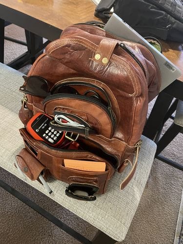 Customer photo review of Extra Large Vintage Leather Rucksack Backpack with Multi Function Pockets