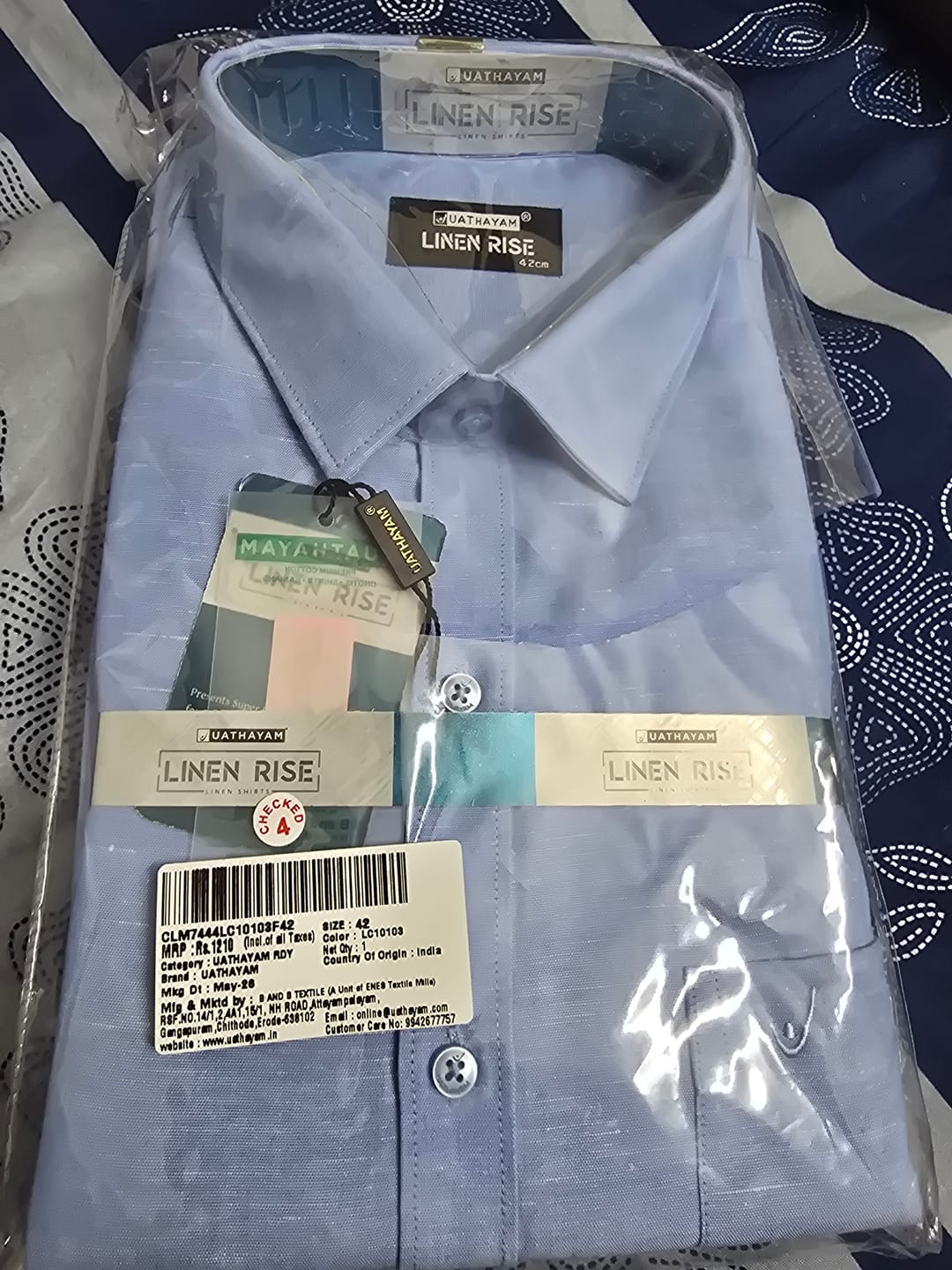 Customer photo review of Linen Classic - Pastel Blue Shirts For Men | Uathayam