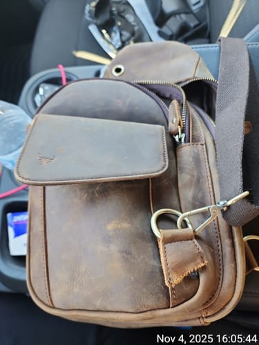 Customer photo review of Crazy Horse Leather Chest Sling Bag