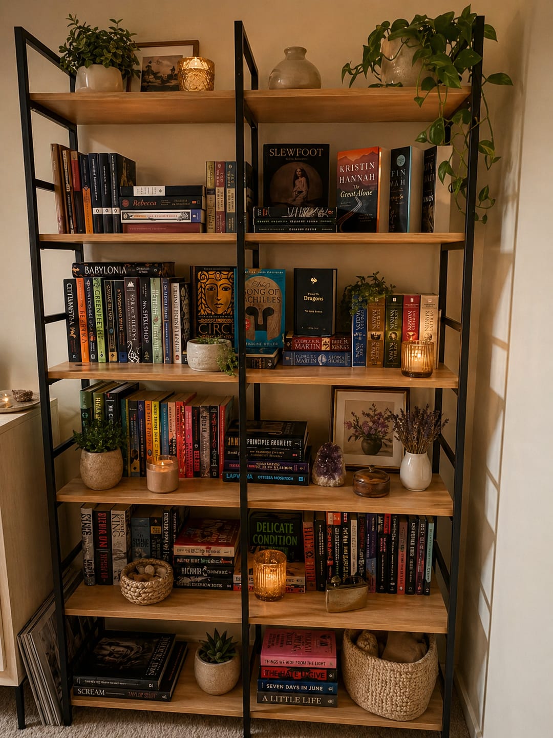 Customer photo review of Industrial Steel Open Back Wooden Standard Bookshelf