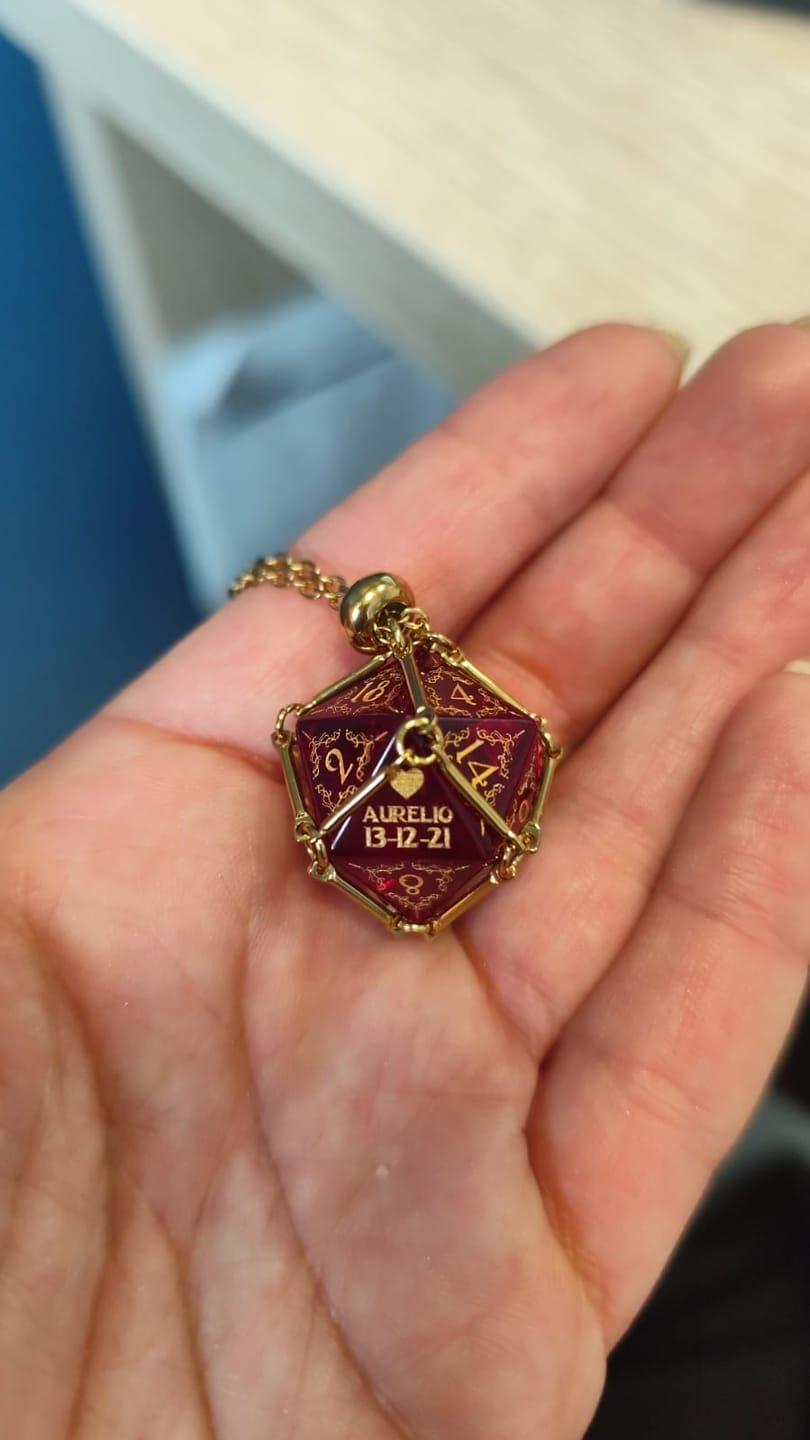 Customer photo review of Custom Anniversary D20 Dice – Personalized D&D Gift