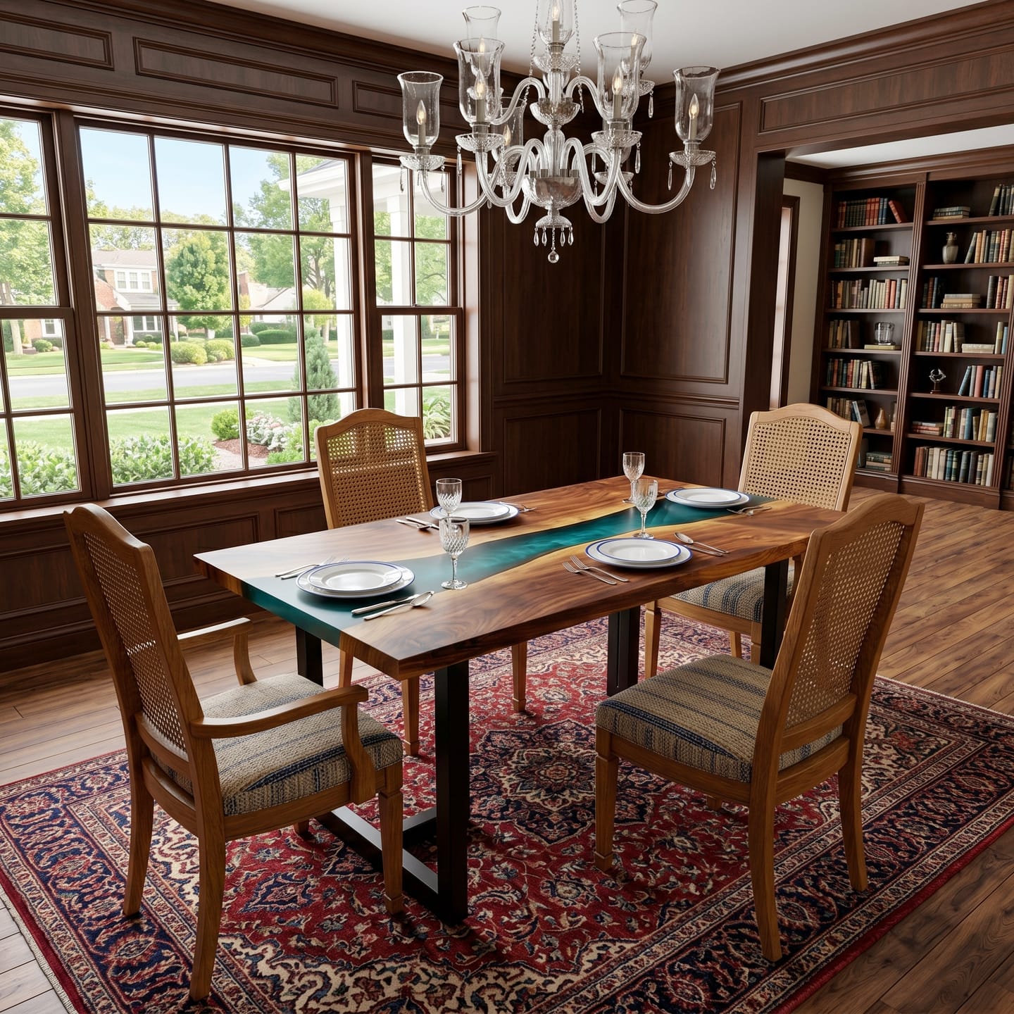 Customer photo review of Live Edge Black Walnut Emerald Green Resin Square Dining Table Handmade Epoxy Table - P20