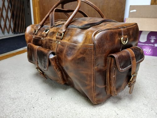 Customer photo review of Retro Buffalo Leather Duffle Bag - Recondite Sepia