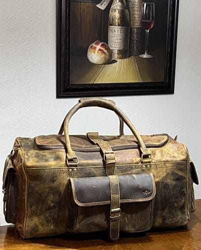 Customer photo review of Retro Buffalo Leather Duffle Bag - Recondite Sepia