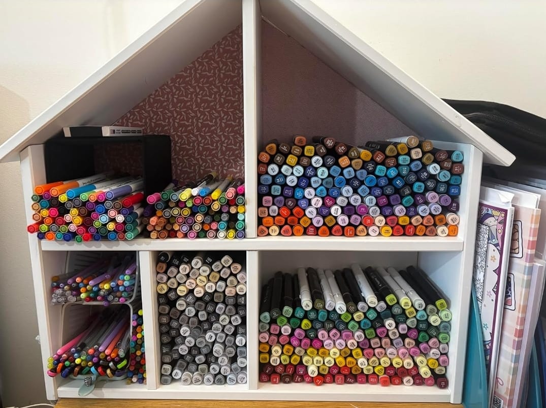 Customer photo review of Ohuhu Pupe Paper-friendly (No Peeling) Brush and Fineliner Dual Tips 60 Colors Water-based Coloring Markers