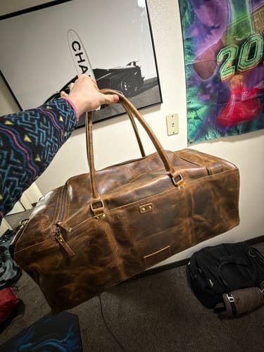 Customer photo review of Retro Buffalo Leather Duffle Bag - Recondite Sepia