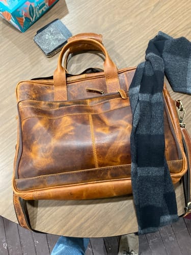 Customer photo review of Buffalo Leather Laptop Briefcase (Serene Caramel)