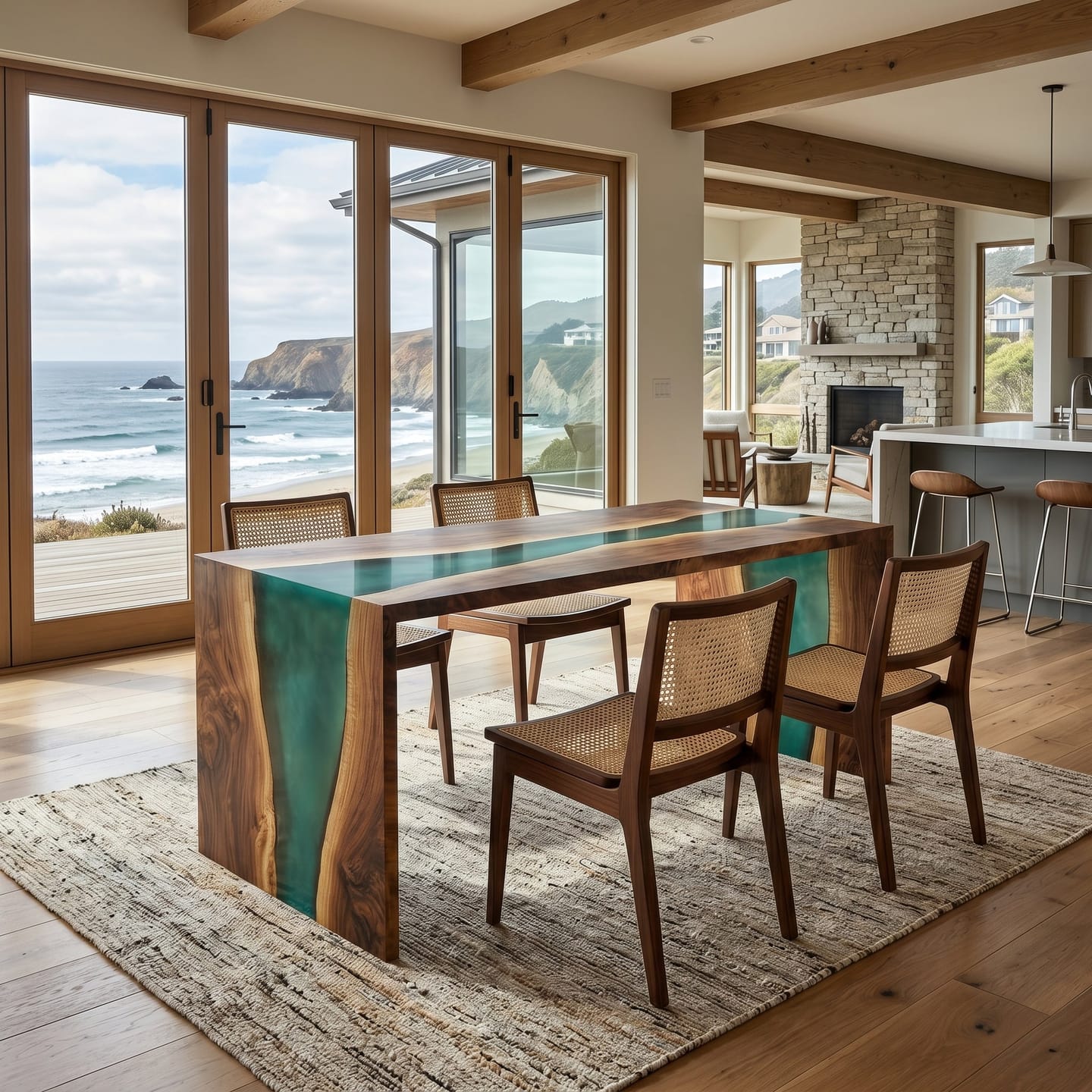 Customer photo review of Black Walnut Teal Epoxy Waterfall Table – Custom Resin Desk for Modern Study - P94