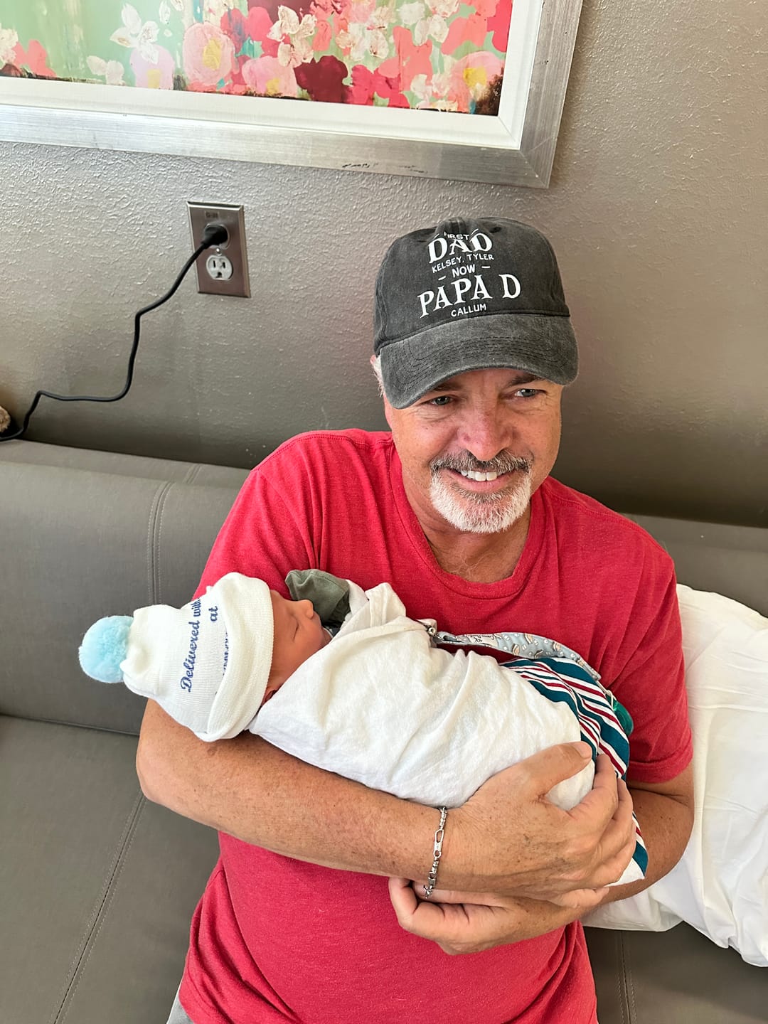 Customer photo review of First Dad Now Grandpa With Kids' Names - Personalized Distressed Denim Cap