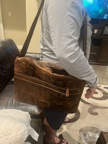 Customer photo review of Buffalo Leather Laptop Briefcase (Serene Caramel)
