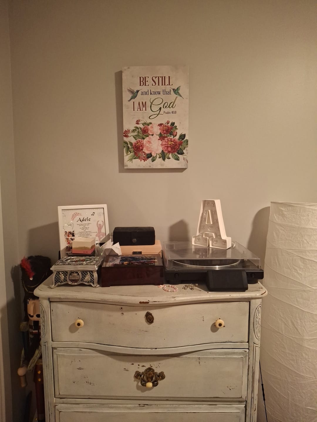 Customer photo review of Be Still and Know That I Am God, Vintage Flower Hummingbird, Wall art canvas