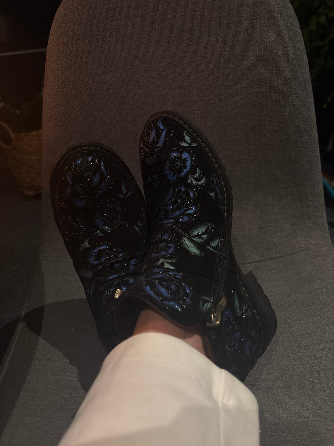 Customer photo review of Midnight Floral Velvet Ankle Boots