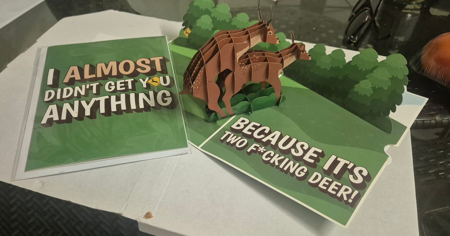 Customer photo review of Two F*cking Deer 🫎 - 3D Inappropriate Greeting Card