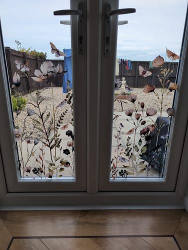 Customer photo review of Magical Botanical Flower Privacy Window Cling Border