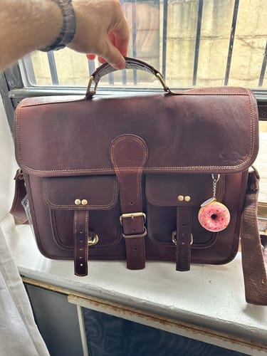 Customer photo review of Top Grain Leather Briefcase Bag