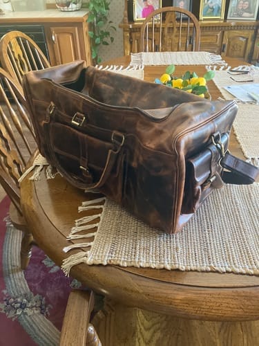 Customer photo review of Retro Buffalo Leather Duffle Bag - Recondite Sepia