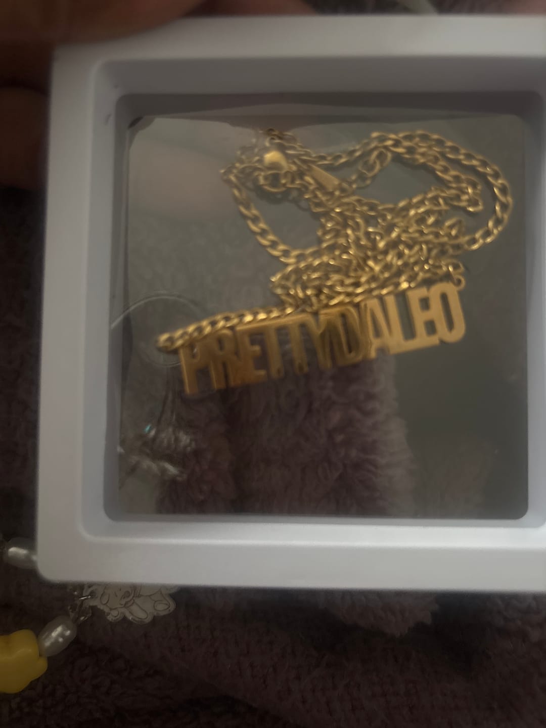 Customer photo review of Block Name Necklace w/ Cuban Chain
