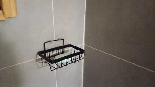 Customer photo review of Jabonera Metálica Negro Mate Soporte Jabón Pared