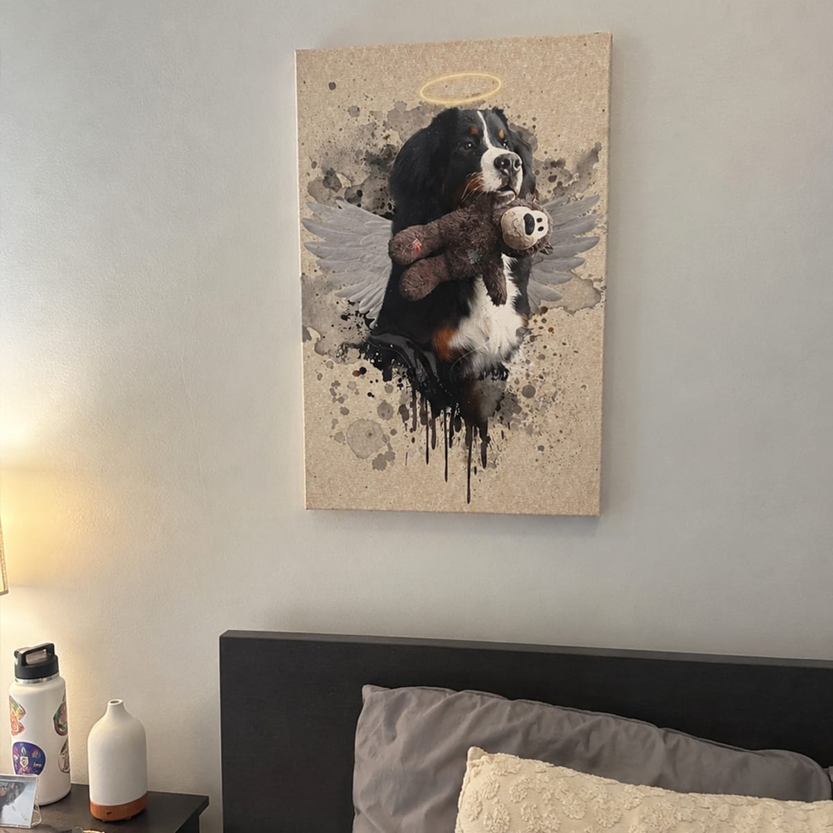 Customer photo review of Watercolor Art Style Pet Loss With Halo & Wings - Personalized Customized Canvas - Memorial Gift For Pet Lovers