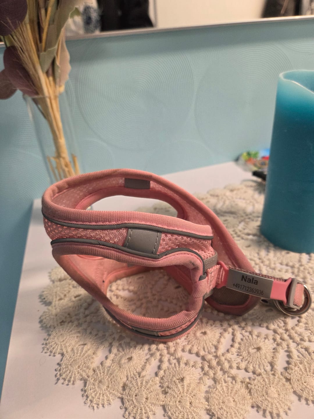 Customer photo review of Klapperfreie Hundemarke Silikonslider mit Edelstahl-Schild für Halsbänder inkl. GRATIS Gravur