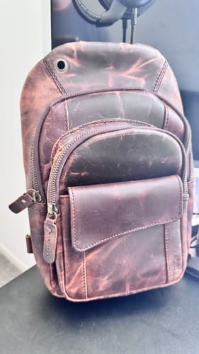 Customer photo review of Crazy Horse Leather Chest Sling Bag