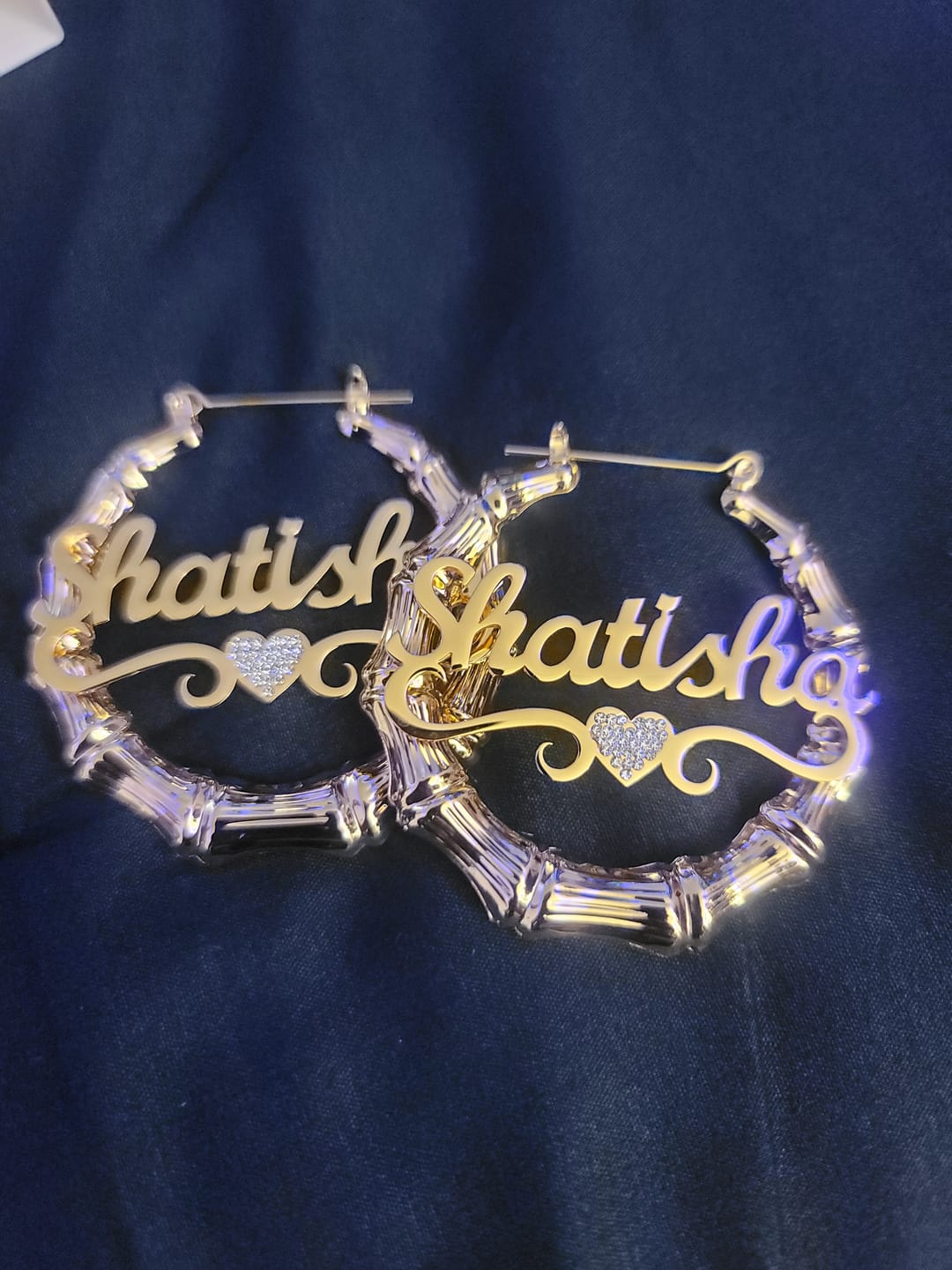 Customer photo review of Heart Name Bamboo Hoop Earrings