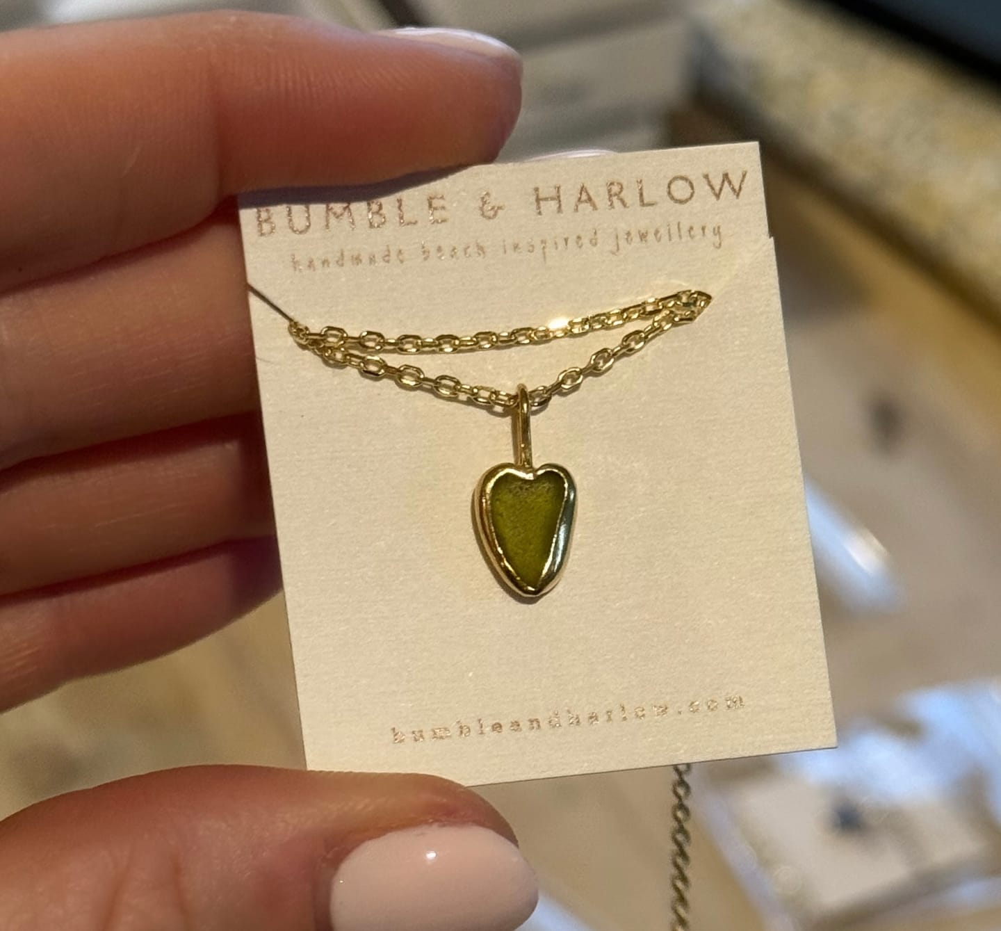 Customer photo review of Red Sea Glass Heart Necklace, Gold Vermeil