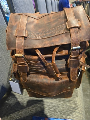 Customer photo review of 17" Retro Buffalo Leather Laptop Travel Backpack
