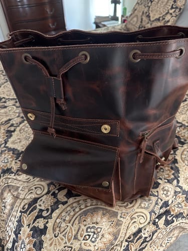 Customer photo review of 17" Retro Buffalo Leather Laptop Travel Backpack