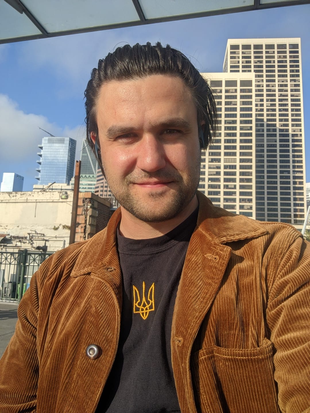 Customer photo review of Embroidered Yellow Trident T-Shirt