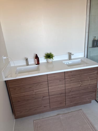 Customer photo review of Asher 60" American Black Walnut Bathroom Vanity, Double Sink